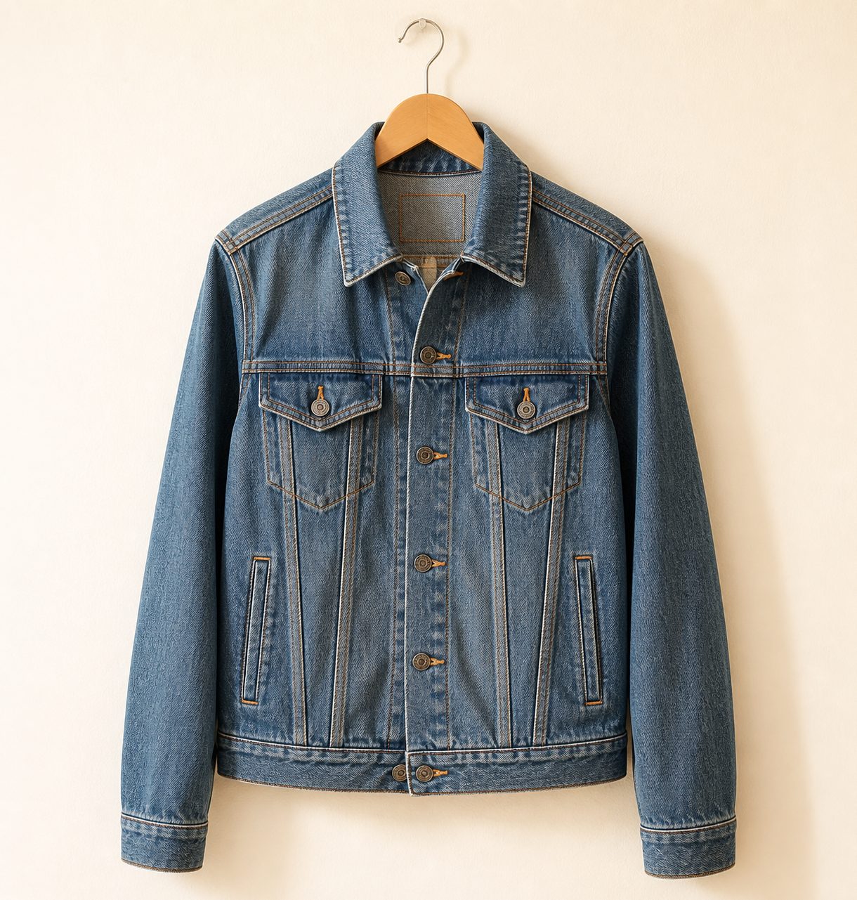 Classic trucker denim jacket on hanger