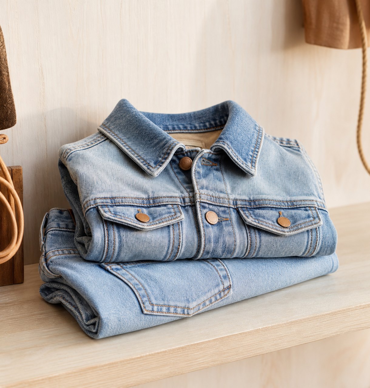 Kids denim jeans and jacket folded