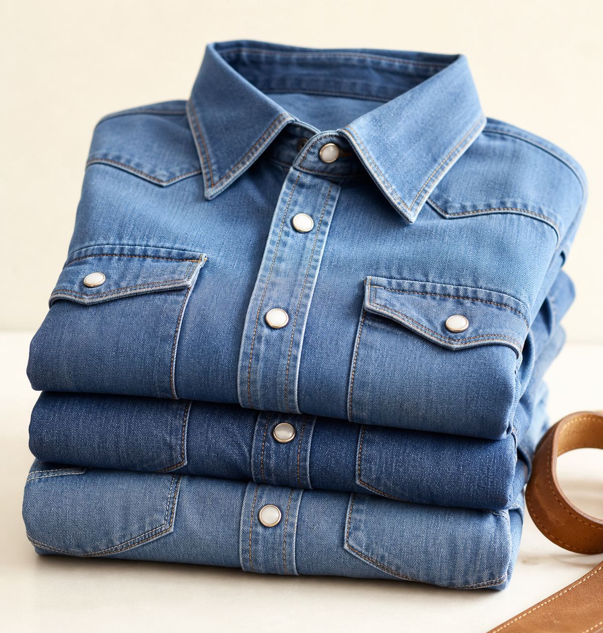 Denim shirts and overshirts folded