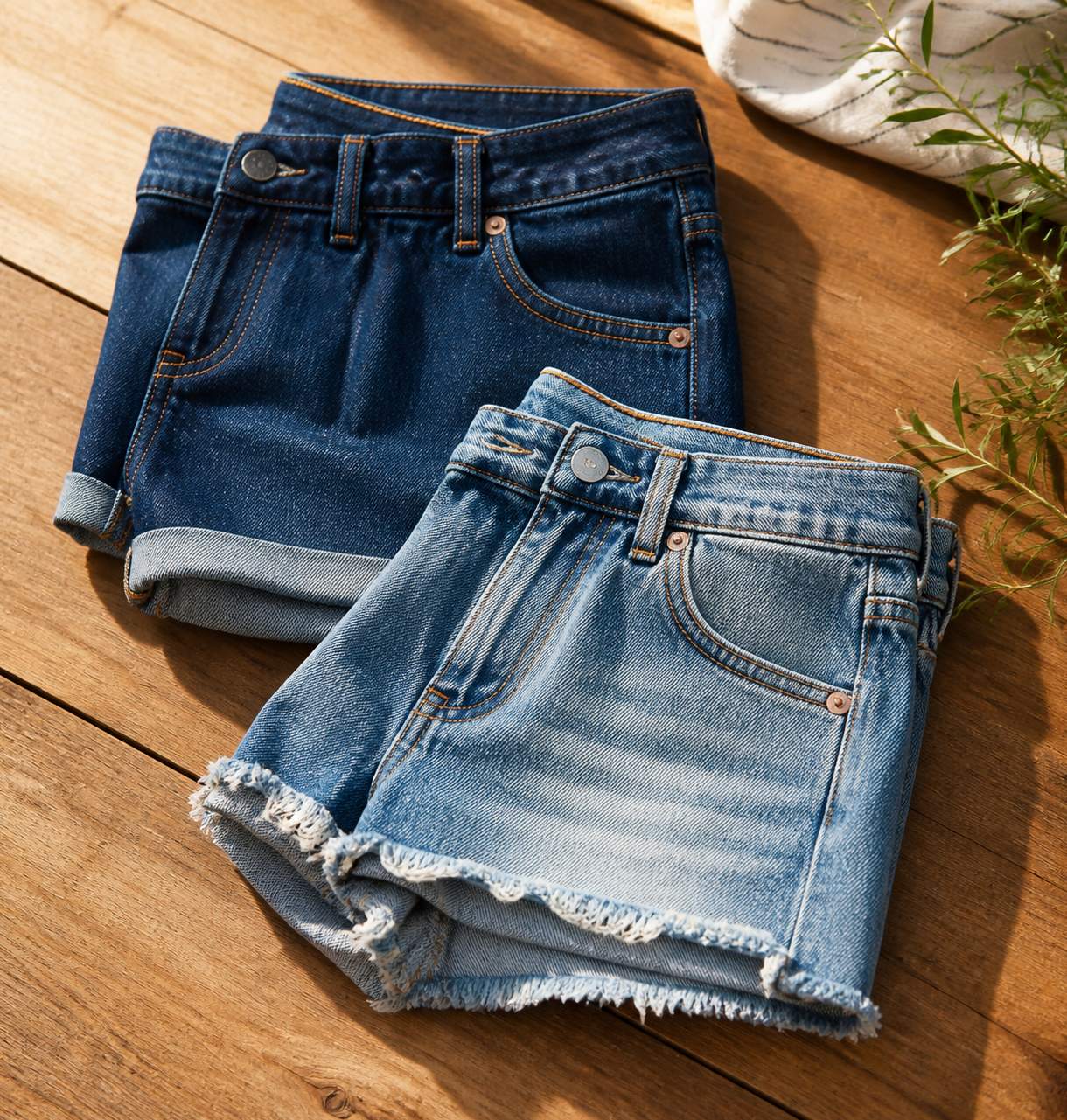 Denim shorts with raw hem